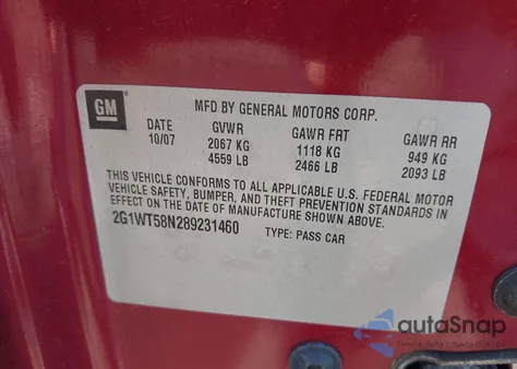 2008 Chevrolet Impala Lt from USA, damaged, VIN 2G1WT58N289231460